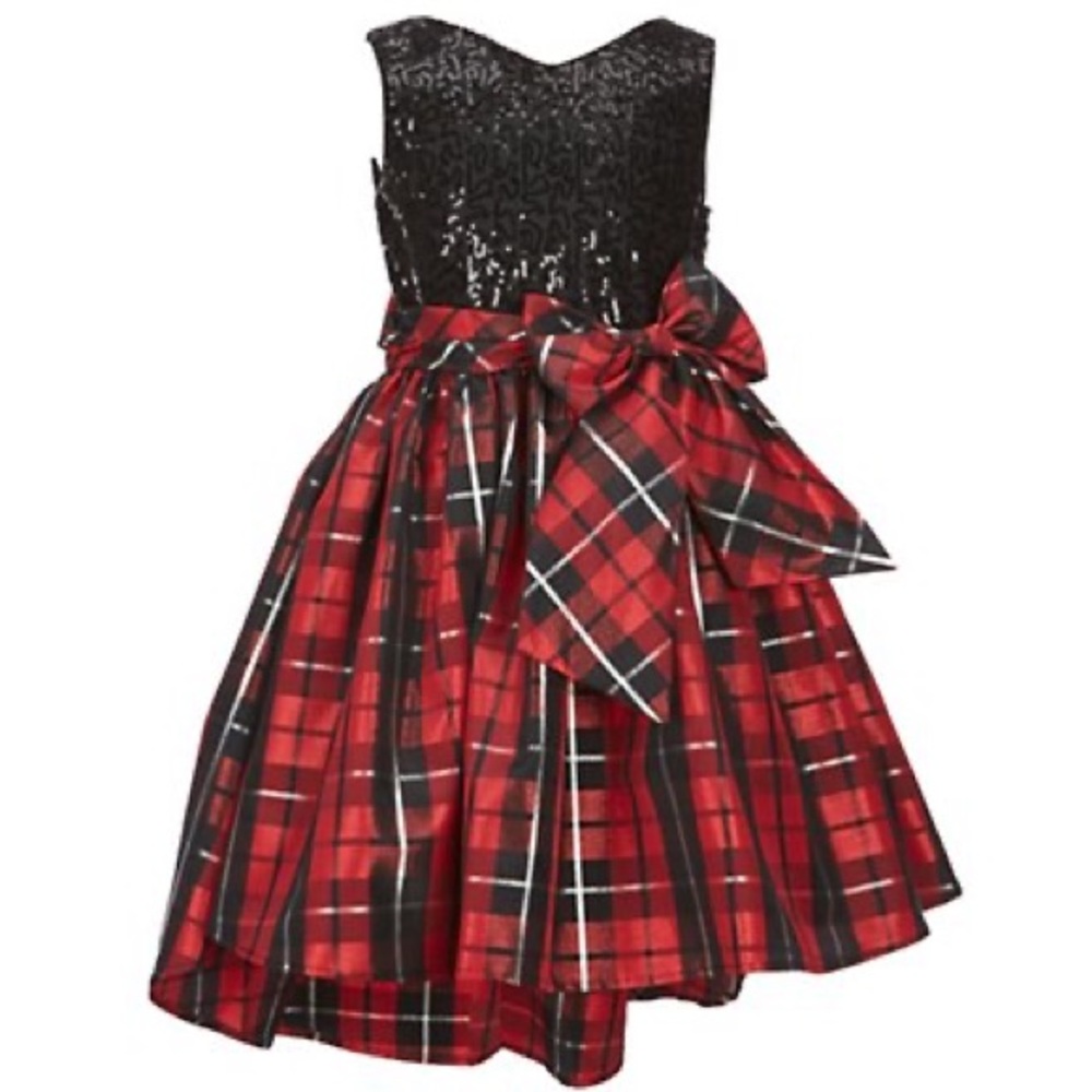 Sequin Bodice Plaid Taffeta Dress